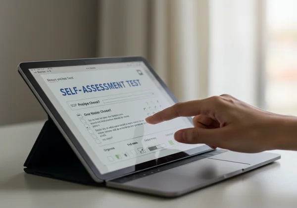 Person taking a confidential online PTSD self-test
