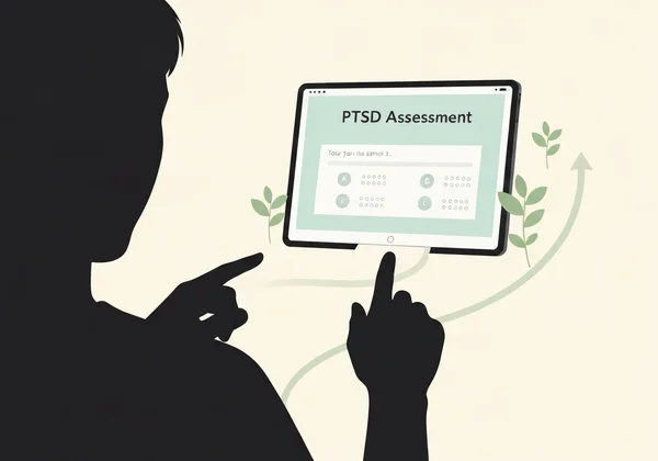 Person taking online PTSD test, a step towards healing