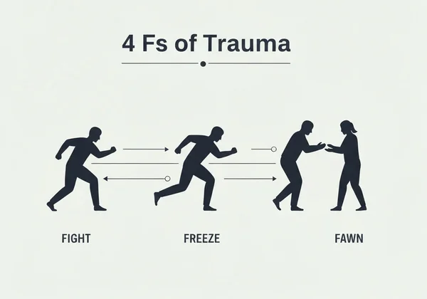 Visual representation of Fight, Flight, Freeze, Fawn responses