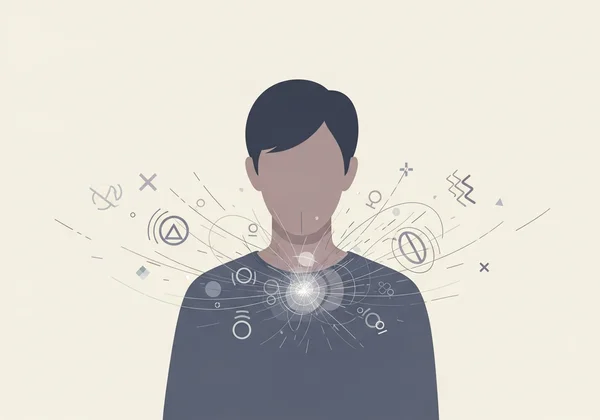 Person with internal, invisible struggles represented by subtle symbols